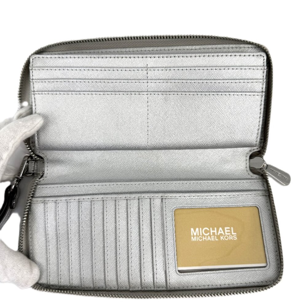 MK Michael Kors Jet Set Travel Continental Wristlet/Wallet Silver - Picture 9 of 9